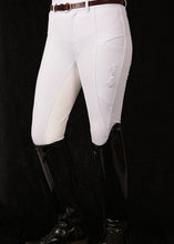 Load image into Gallery viewer, Vita tävlingsridbyxor från Droska med helskoning i mocka.
